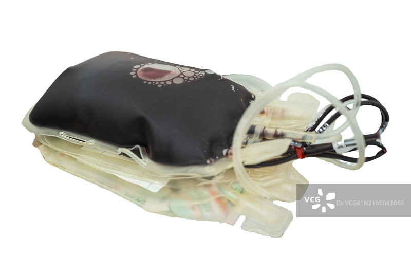 白色背景下的塑料血袋，血袋用于高效处理血细胞和血浆采集图片素材