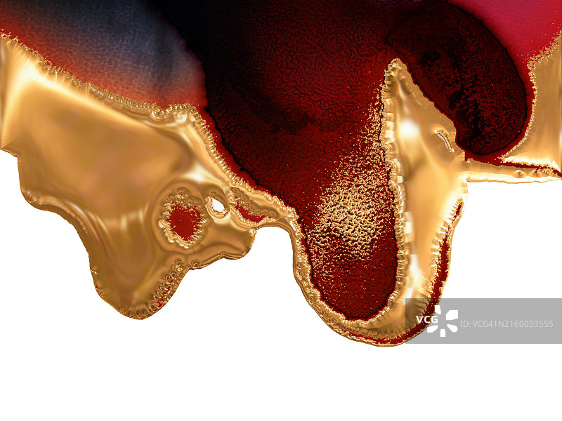 红色金色液体滑过白色画布图片素材