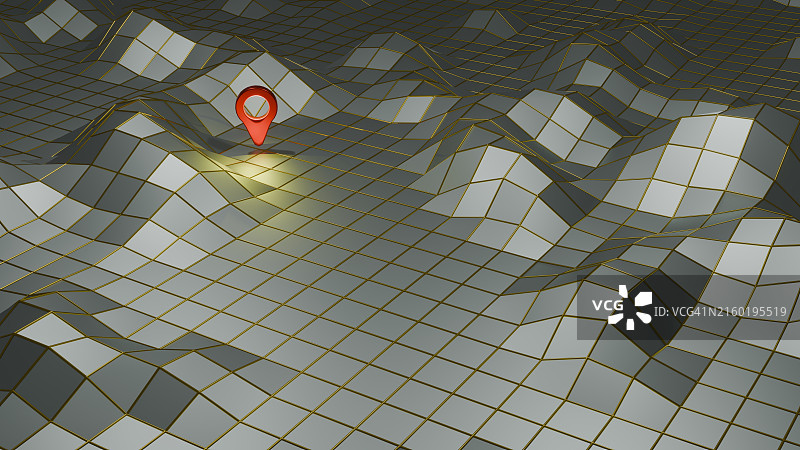 带有定位图钉的抽象3D地形-现代数字景观可视化图片素材