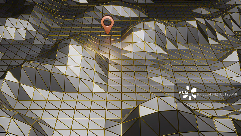 带有定位图钉的抽象3D地形-现代数字景观可视化图片素材