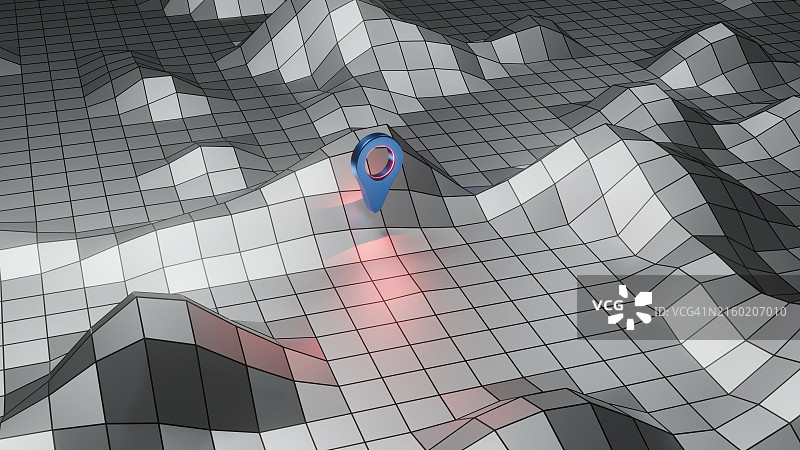 带有定位图钉的抽象3D地形-现代数字景观可视化图片素材