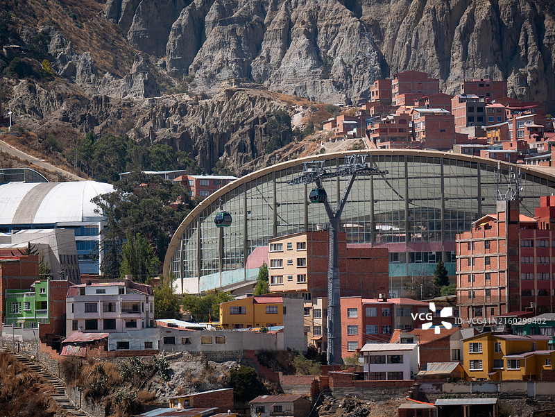 2022年8月14日玻利维亚拉巴斯市绿色缆车线景观图片素材