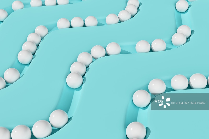 抽象3D概念背景：白色球体与明亮蓝绿色背景图片素材