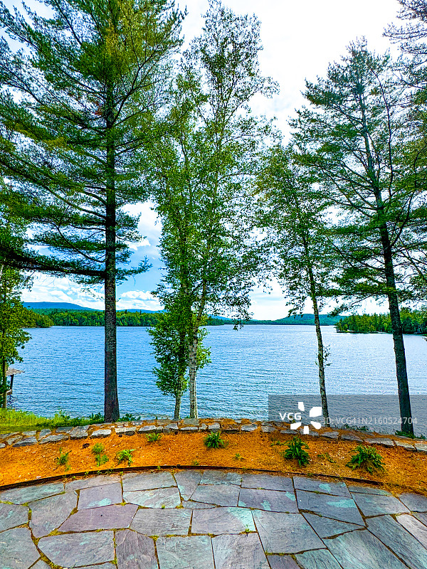 蓝山湖小树后水面涟漪图片素材