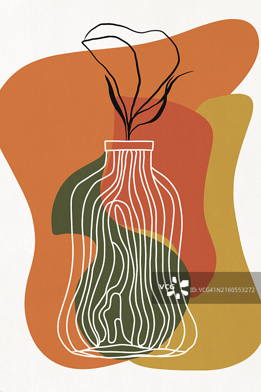以花瓶中的花为主题的极简线条艺术插画图片素材