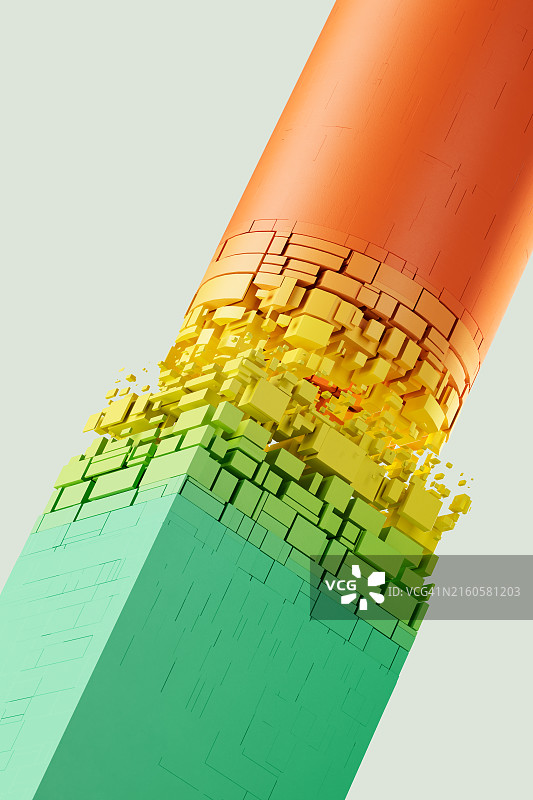 3D矩形互锁圆柱体数据加密安全概念图片素材