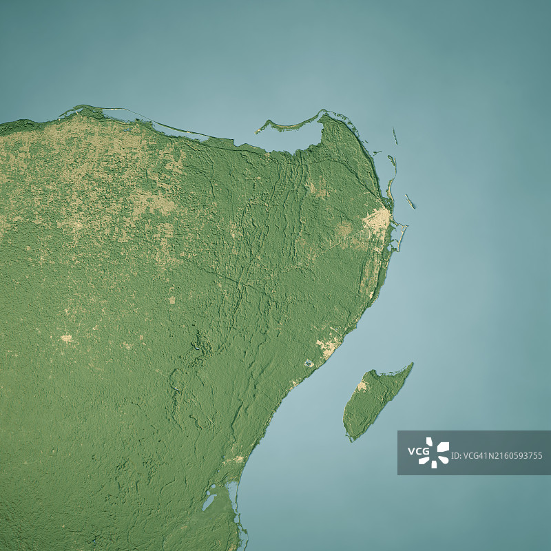 里维埃拉玛雅卫星地形图3D渲染彩色图片素材