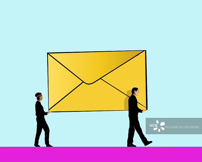 情侣携带超大黄色信封插画图片素材
