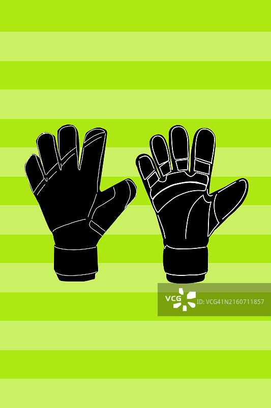 条纹彩色背景下的黑色守门员手套图片素材