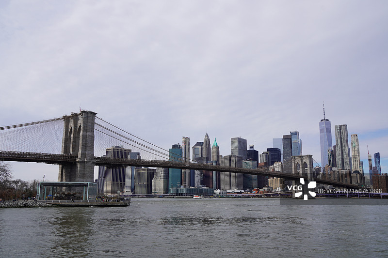 美国纽约市曼哈顿天际线与布鲁克林大桥图片素材