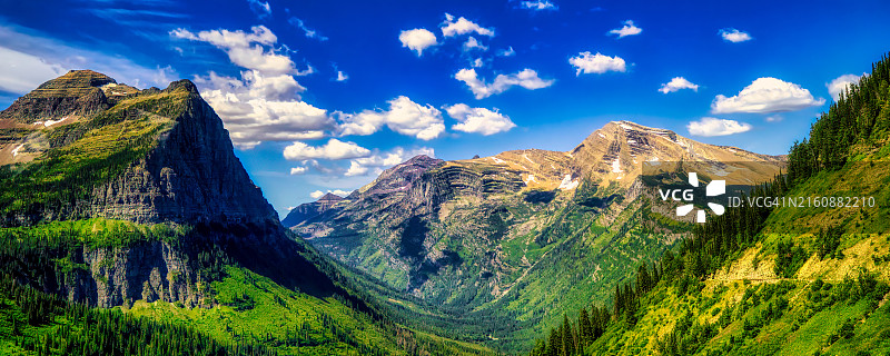 蒙大拿州冰川国家公园向阳大道洛根山口附近的景色图片素材
