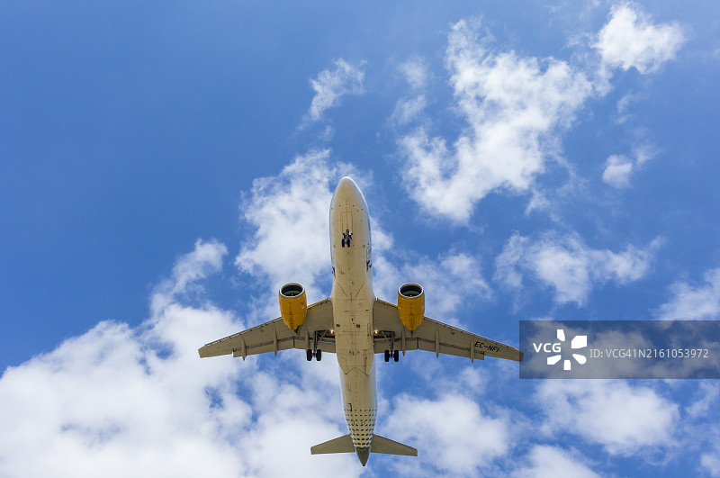 从下往上看商用飞机图片素材