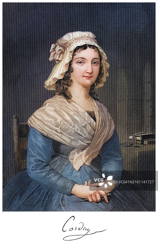 法国革命人物夏洛特·科尔代（玛丽-安妮·夏洛特·德·科尔代·达尔蒙）肖像图片素材