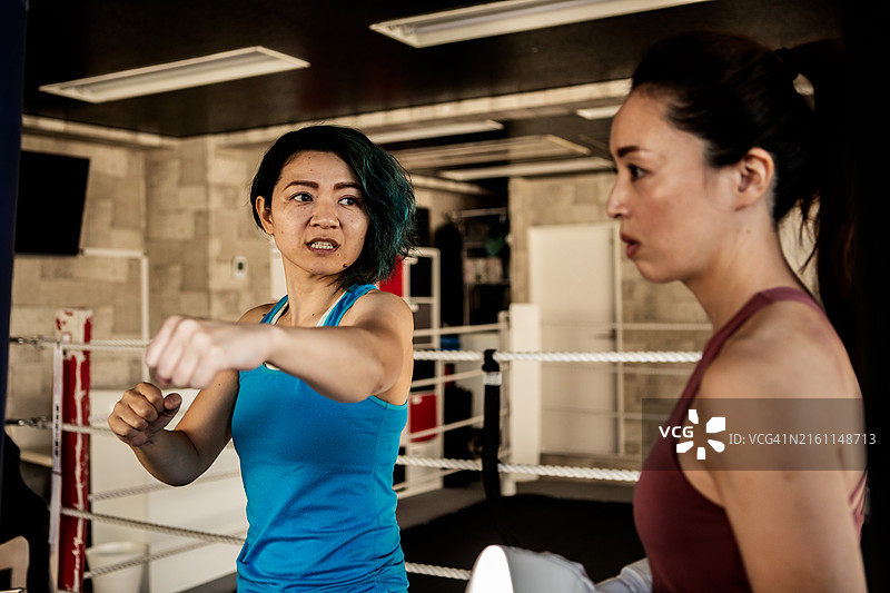参加拳击训练的日本女人图片素材