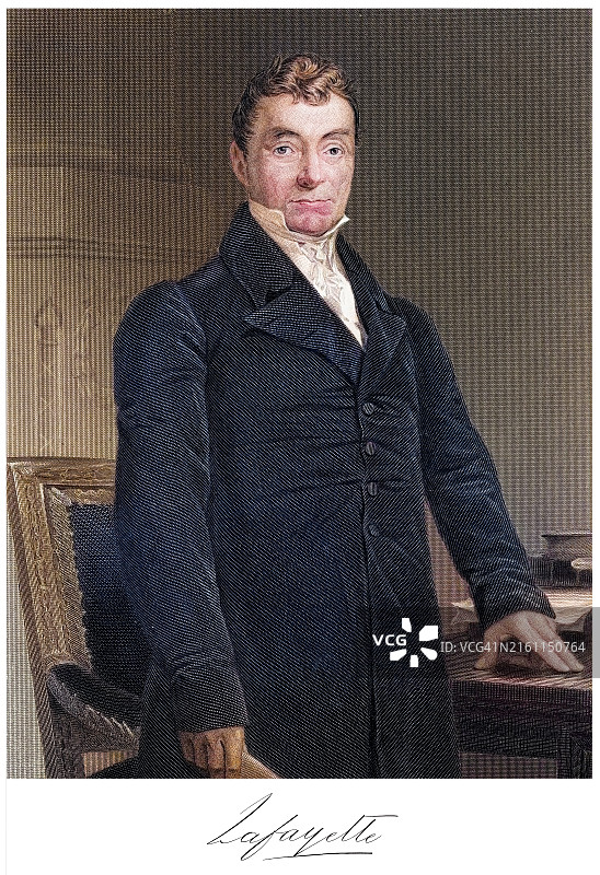 吉尔伯特·杜·莫蒂埃·德·拉法耶特侯爵肖像，曾在美国独立战争中志愿加入由乔治·华盛顿将军率领的大陆军的法国贵族和军官图片素材