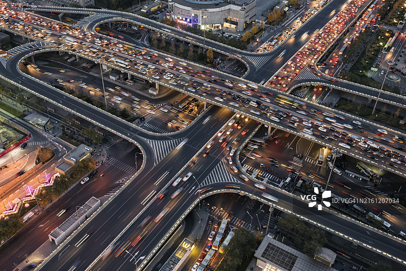 北京金融区繁忙的道路夜景鸟瞰图图片素材