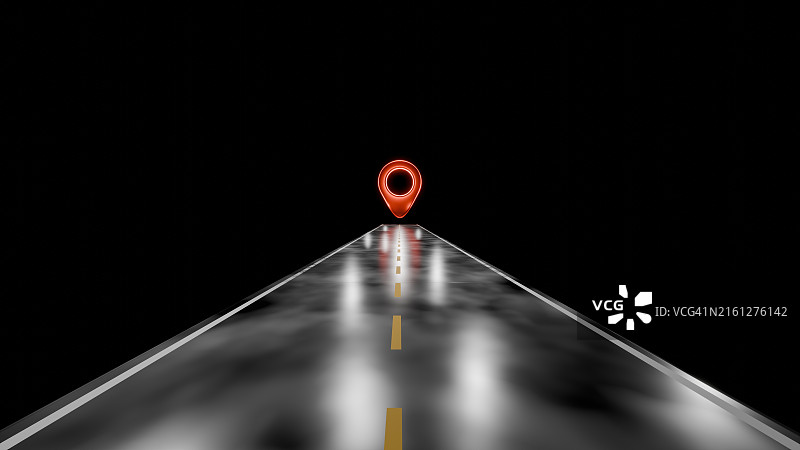 红色金属图钉在道路上的位置图片素材