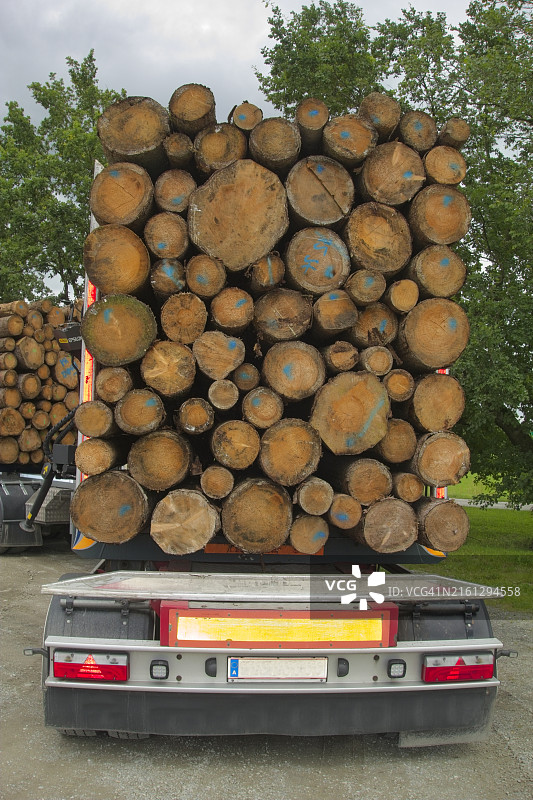 装载树干的伐木卡车图片素材