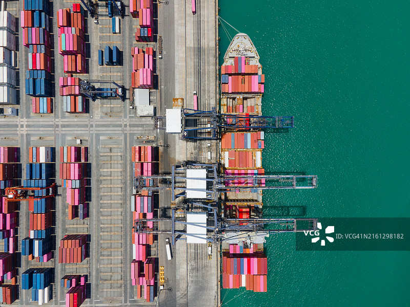 繁荣港口中的货船航拍图片素材