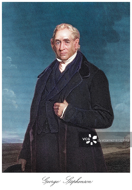 工业革命时期英国土木工程师兼机械工程师乔治·斯蒂芬森肖像（1781年6月9日-1848年8月12日）图片素材