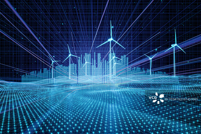 风力发电与城市发展概念图片素材