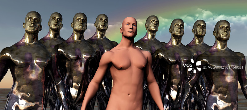 个人与一群超人类图片素材