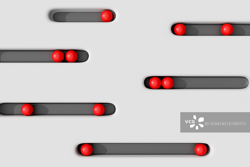 单色灰白色概念背景上的红色球体：3D未来主义几何构图图片素材