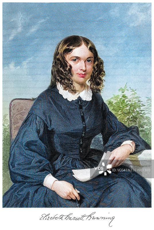 伊丽莎白·巴雷特·勃朗宁肖像（1806-1861）：维多利亚时代英国诗人图片素材