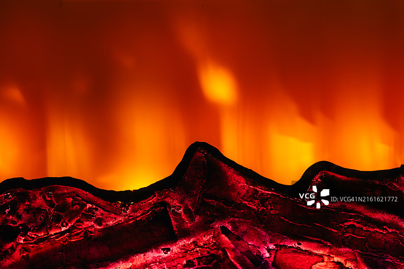 电壁炉特写，美丽的火焰背景图片素材