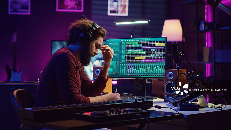 音乐家在家庭工作室中作曲图片素材