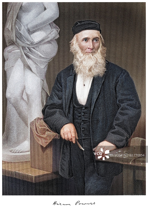 美国新古典主义雕塑家海勒姆·鲍尔斯肖像图片素材