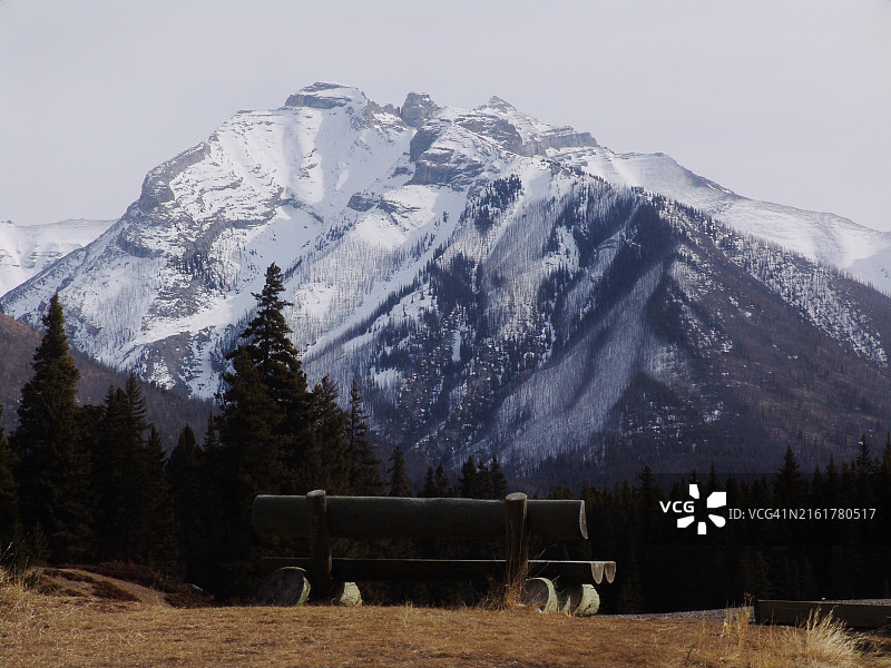 班夫约翰逊湖的长椅峰顶景观，艾伯塔省图片素材