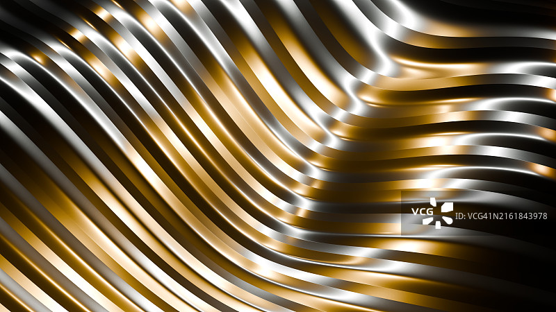 金色光泽的波浪金属表面3D抽象图像图片素材