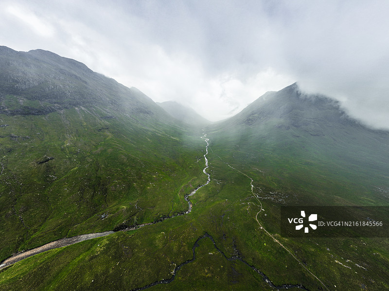 苏格兰高地格伦埃蒂夫山谷全景航拍图片素材