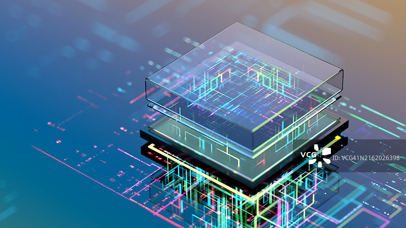 量子计算机，抽象CPU和计算机芯片概念，数字数据图片素材