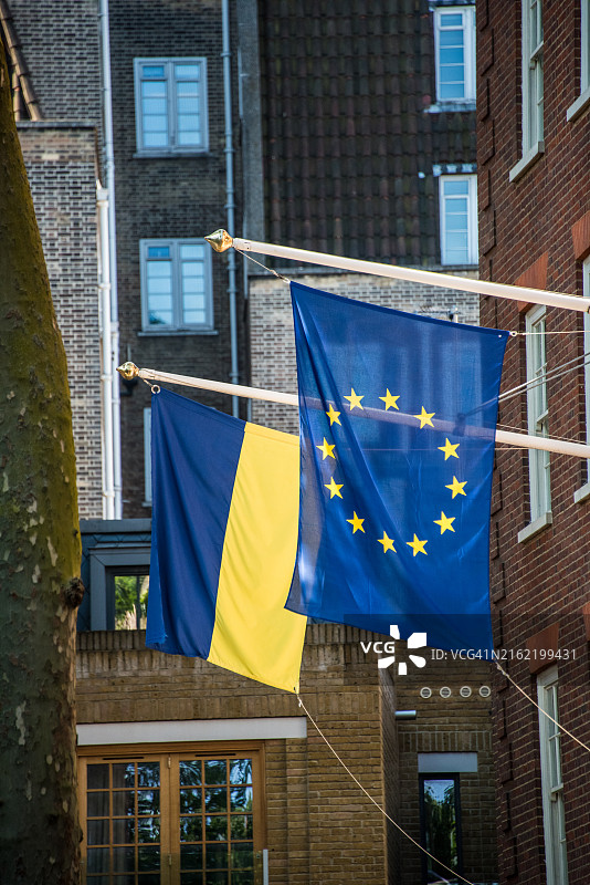 欧盟与乌克兰国旗图片素材