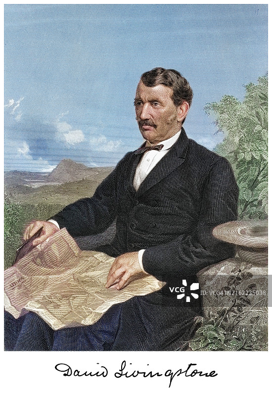 苏格兰医生、公理会教徒和先锋基督教传教士戴维·利文斯顿肖像图片素材