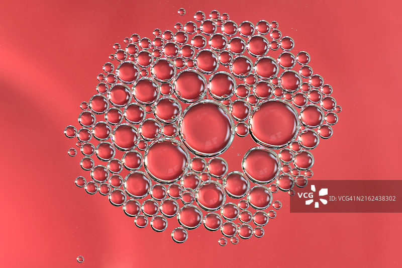 抽象红粉色背景及文案空间，水面气泡纹理背景图片素材