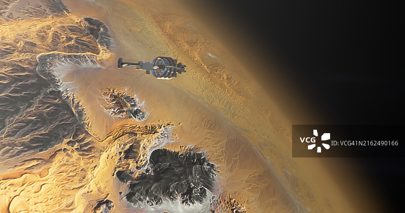 以红色星球为背景的空间站图片素材