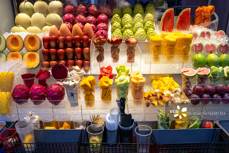 市场上待售的各种食物的俯视角度照片图片素材