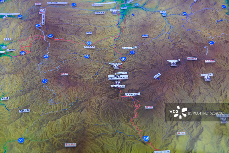 伊豆半岛与天城山脉关系的三维地图图片素材