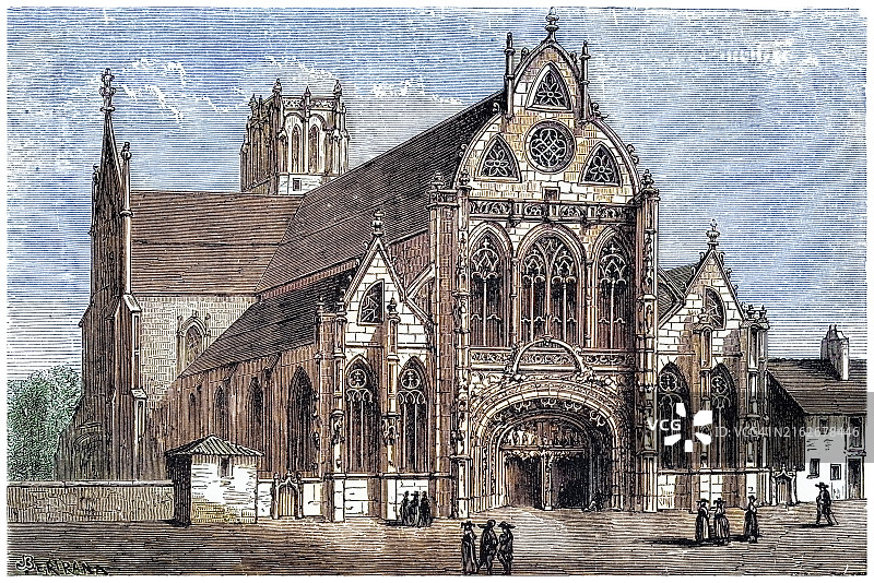 法国布鲁皇家修道院古老雕刻插图图片素材
