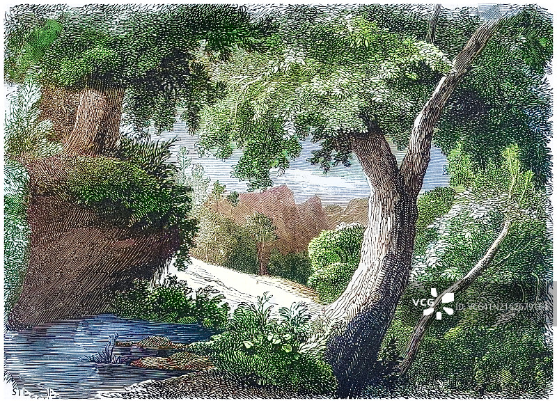 法国格勒诺布尔市北部沙特勒斯山脉中卡尔特教团总修道院入口的古老版画插图图片素材