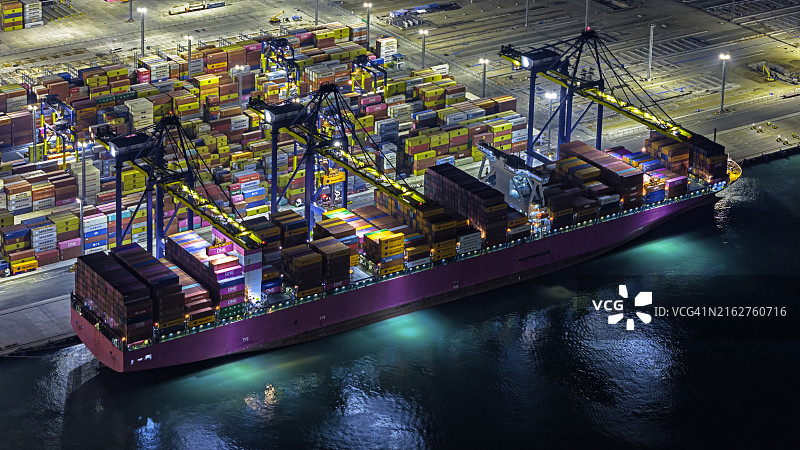 仓库集装箱船装载航拍图片素材