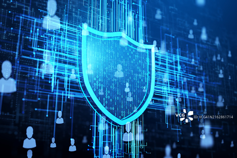 安全二进制盾牌保护与人群图片素材