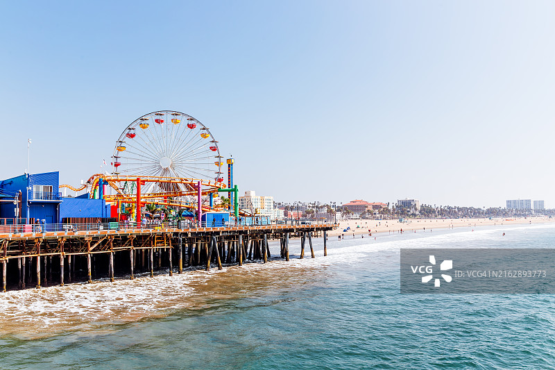 加利福尼亚州洛杉矶城市景观，含圣莫尼卡码头和太平洋图片素材