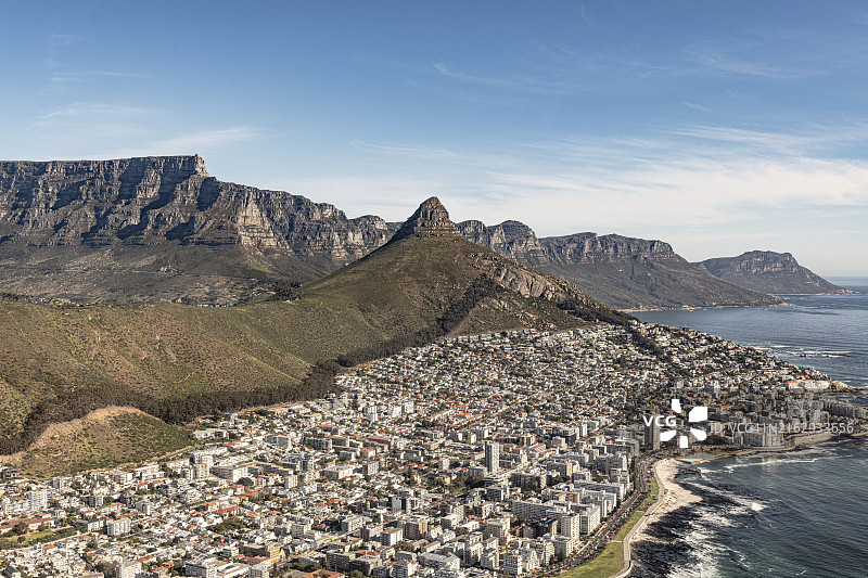 绿点区和海点区（南非开普敦）直升机航拍图片素材