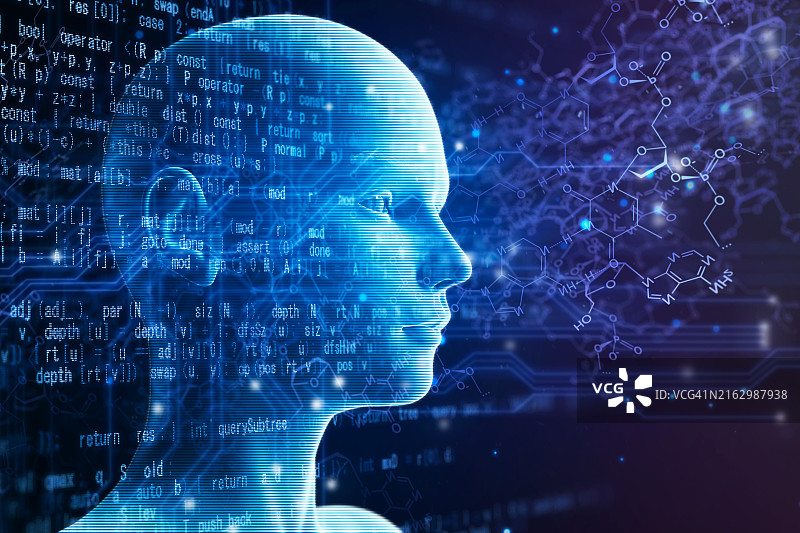 具有化学和技术知识的AI人形机器人图片素材