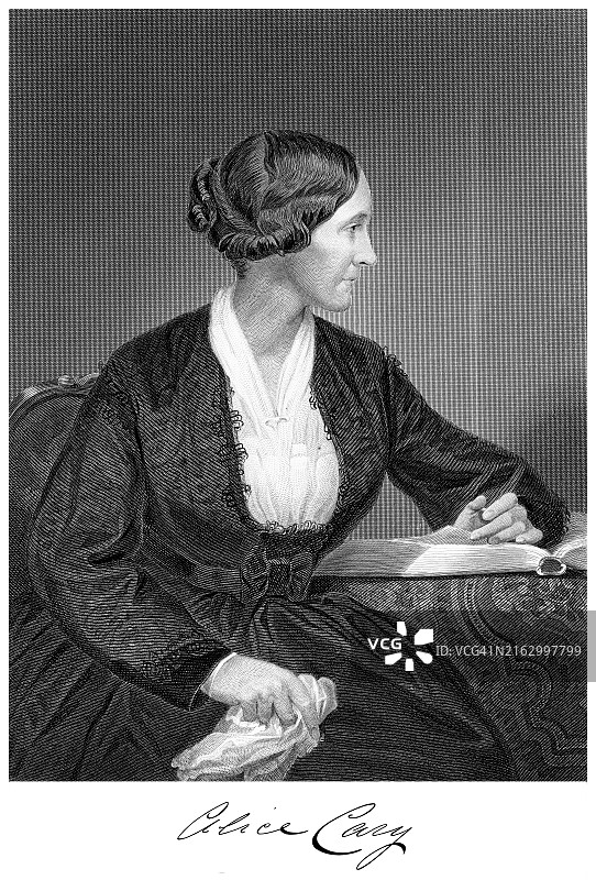 美国诗人爱丽丝·凯里（1820年4月26日–1871年2月12日）的肖像，她是诗人菲比·凯里的姐姐图片素材