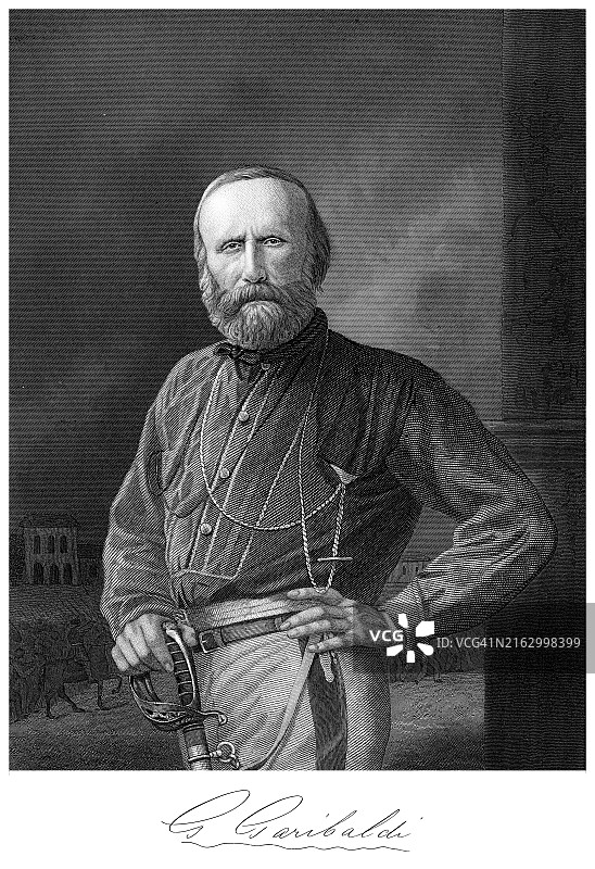 朱塞佩·马里亚·加里波第肖像（1807年7月4日 – 1882年6月2日）- 意大利将军、爱国者和共和主义者图片素材